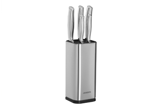 1pc Kitchen Knife Block, Black Stainless Steel Cylindrical Knife