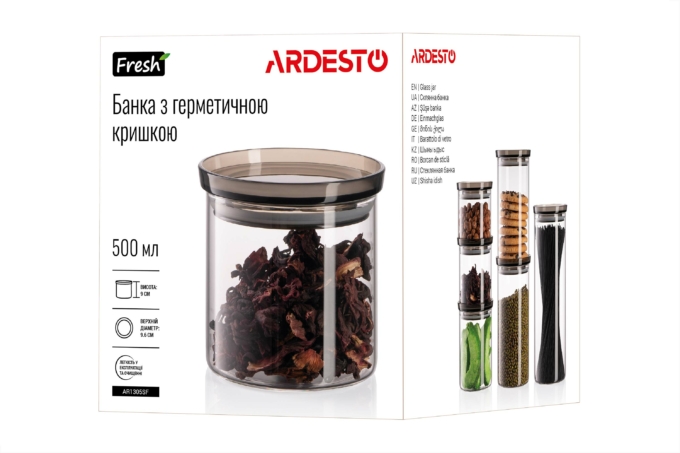 Jar ARDESTO Fresh, 500 ml, glass, plastic, silicone AR1305SF