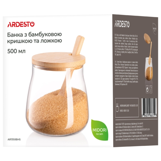 Банка для зберігання ARDESTO Fresh Sugar 500 мл, скло, бамбук AR1350BHS