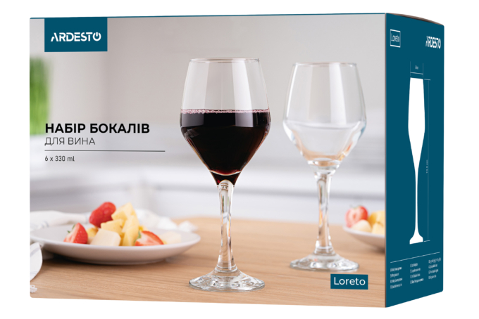 Набор бокалов для вина ARDESTO Loreto 6 шт, 330 мл, стекло AR2633LW