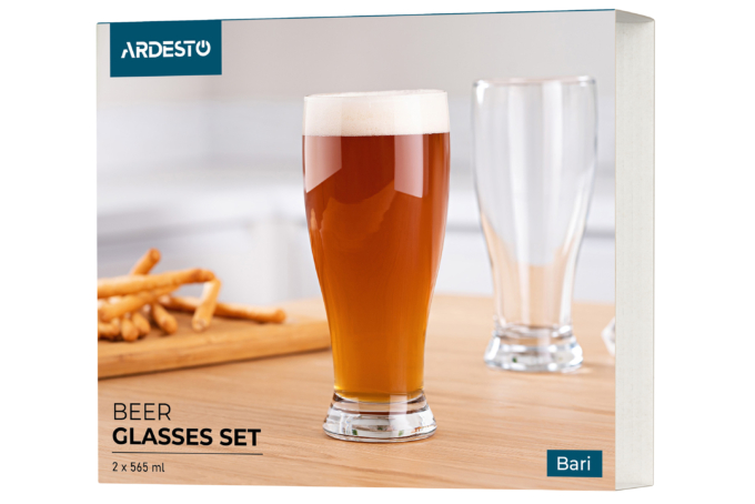 Набор стаканов для пива ARDESTO Bari 565 мл, 2 шт, стекло AR2656BB