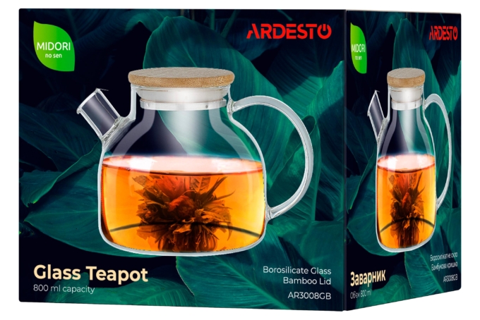 ARDESTO Teapot Midori, 800 ml, borosilicate glass, bamboo AR3008GB