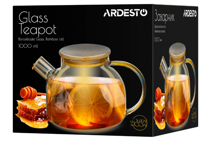 ARDESTO Teapot Golden Moon, 1000 ml, borosilicate glass, bamboo AR3010GBG