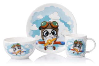 ARDESTO Set of children’s dishes Panda pilot, 3pcs, new bone china AR3451PS