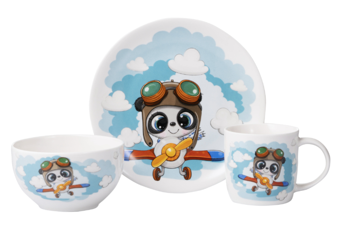ARDESTO Set of children’s dishes Panda pilot, 3pcs, new bone china AR3451PS