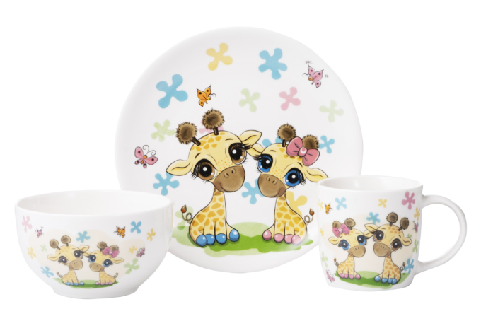 Набір дитячого посуду ARDESTO Baby giraffes, 3 предмети, порцеляна AR3452GS