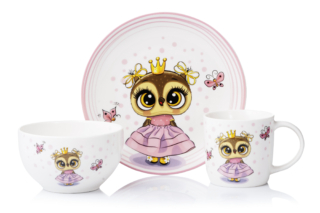 ARDESTO Set of children’s dishes Princess owl , 3 pcs., new bone china AR3453OS