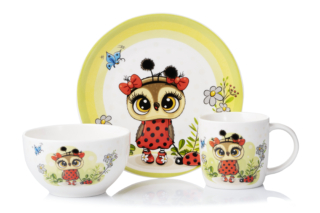 ARDESTO Set of children’s dishes Lucky owl, 3 pcs., new bone china AR3454LS