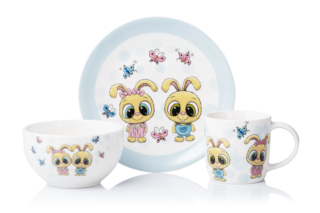 ARDESTO Set of children’s dishes Bunnies, 3 pcs., new bone china AR3456BS