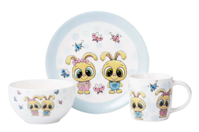 ARDESTO Set of children’s dishes Bunnies, 3pcs, new bone china AR3456BS