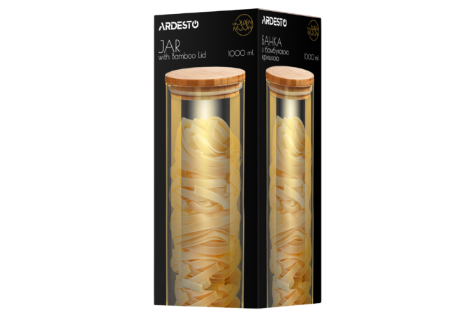 Jar ARDESTO Golden Moon, 1000 ml, round, glass, bamboo AR1310BLRG