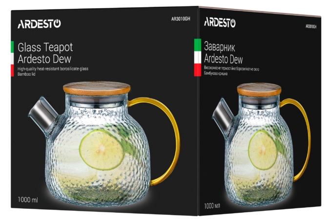 ARDESTO  Teapot Dew, 1000 ml, borosilicate glass, bamboo AR3010GH