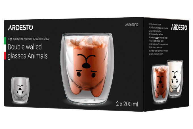 Cup set ARDESTO Animals with double walls, 200 ml, 2 pcs AR2620AD
