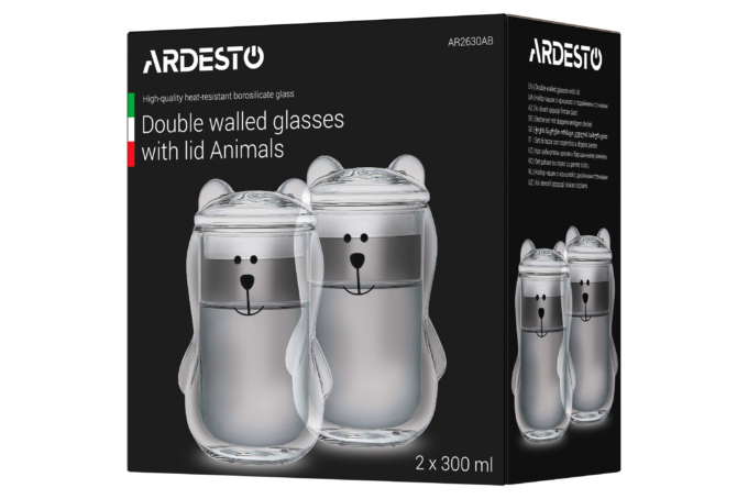 Cup set ARDESTO Animals with double walls, 300 ml, 2 pcs AR2630AB