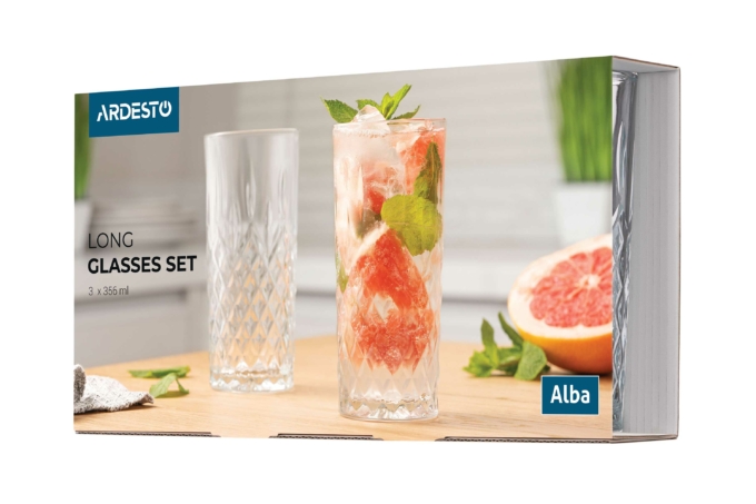 Набір стаканів високих Alba ARDESTO 356 мл, 3 шт, скло AR2635AB