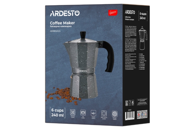 Гейзерна кавоварка ARDESTO Gemini Molise, 6 чашок AR0806AGS