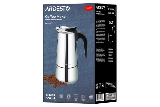 Гейзерна кавоварка ARDESTO Gemini Apulia, 6 чашок AR0806SS
