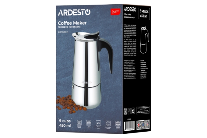 Гейзерна кавоварка ARDESTO Gemini Apulia, 9 чашок AR0809SS