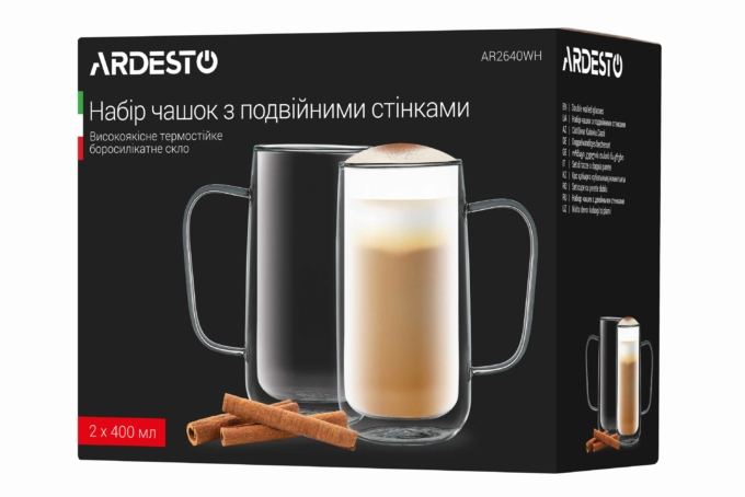 ARDESTO Double wall Mug Set with handles 400 ml AR2640WH