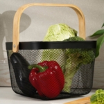 ARDESTO Basket with handle Midori 25х24.5х18cm, metal, bamboo, black AR0901B