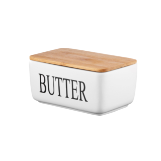 ARDESTO Butter dish Midori 16.5х10х8, ceramic, bamboo, white AR0908W