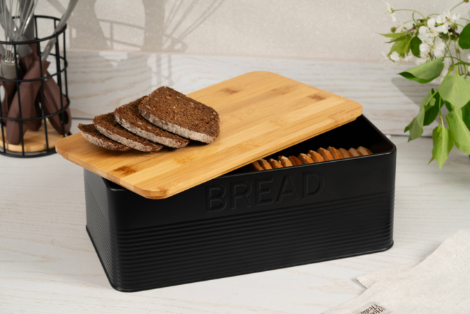 ARDESTO Bread bin Midori 33х18х12cm, metal, bamboo, black AR0912BB