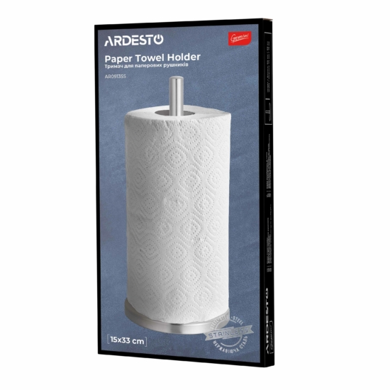 ARDESTO Paper Towel Holder Gemini 15х33cm, stainless steel AR0913SS