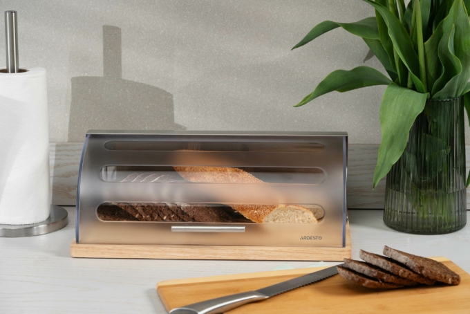 ARDESTO Bread bin Gemini 39х27х15cm, wood, plastic, stainless steel AR0914GB