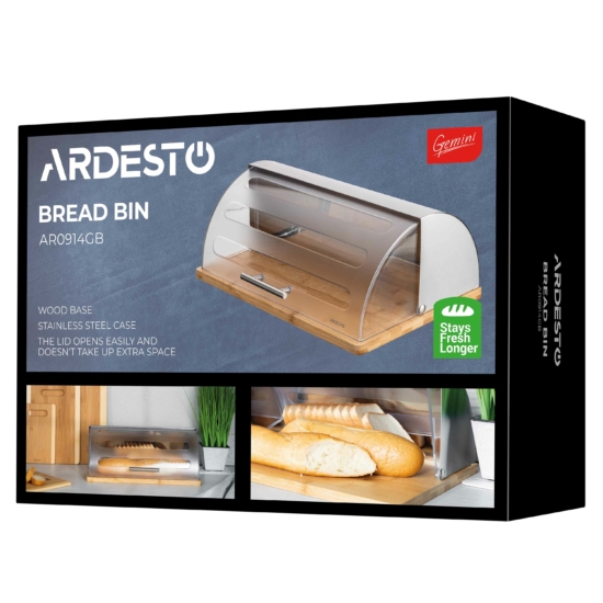 ARDESTO Bread bin Gemini 39х27х15cm, wood, plastic, stainless steel AR0914GB