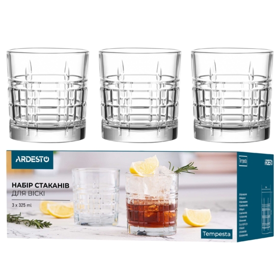 ARDESTO Whiskey glasses set Tempesta 325ml, 3pcs, glass, transparent AR2632WTT