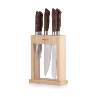 Набор ножей с блоком ARDESTO Midori, 6 предметов, нержавеющая сталь, пластик, бамбук, коричневый AR2105GR