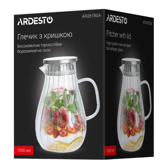 ARDESTO Pitcher with lid Iceberg, 1500ml, borosilicate glass, stainless steel, transparent AR2615GA