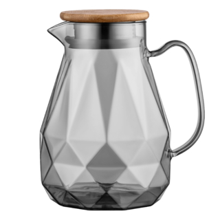 ARDESTO Pitcher with lid Graphite, 1500ml, borosilicate glass, bamboo, stainless steel, gray