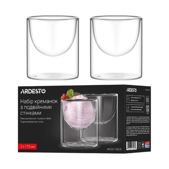 ARDESTO Double wall Dessert Glasses Set, 170ml, 2pcs, borosilicate glass, transparent AR2617BCR