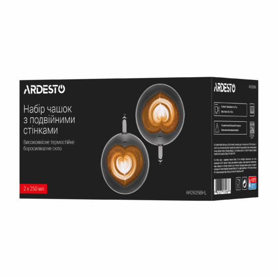 ARDESTO Double wall Mug Set with handle, 250ml, 2pcs, borosilicate glass, transparent AR2625BHL