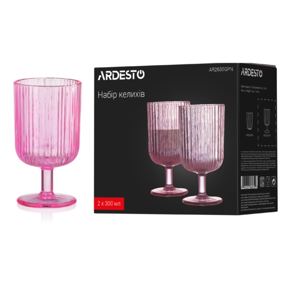 ARDESTO Glasses Set, 300ml, 2pcs, glass, pink AR2630GPN