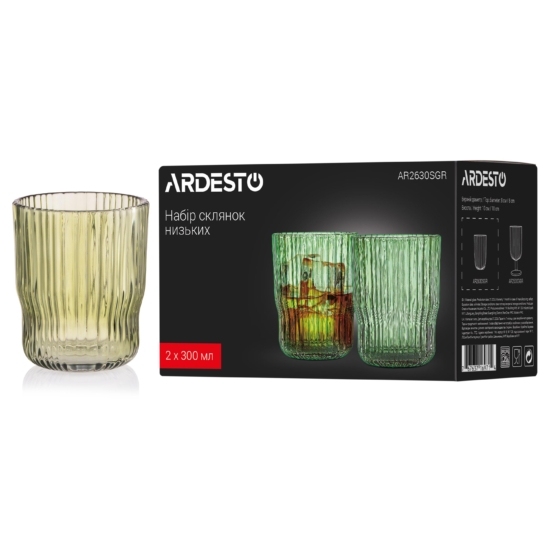 ARDESTO Low Glasses Set, 300ml, 2pcs, glass, green AR2630SGR