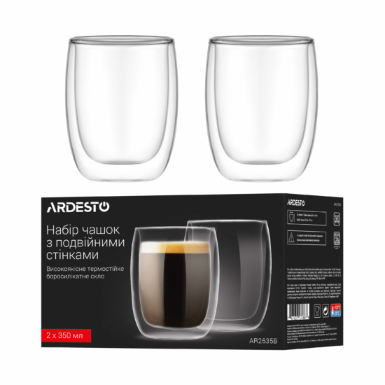 ARDESTO Double wall Mug Set, 350ml, 2pcs, borosilicate glass, transparent AR2635B