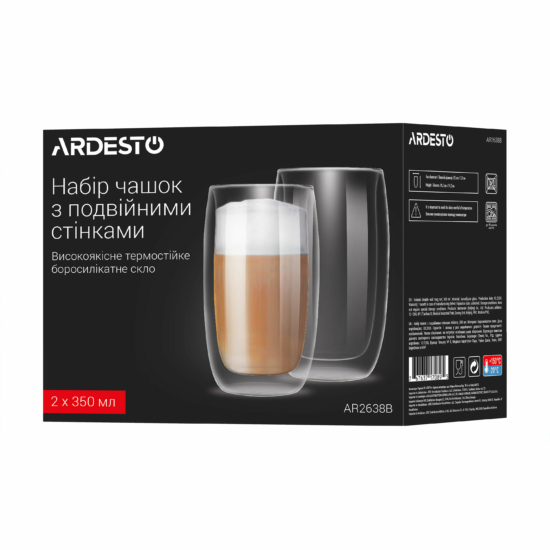 ARDESTO Double wall Mug Set, 380ml, 2pcs, borosilicate glass, transparent AR2638B