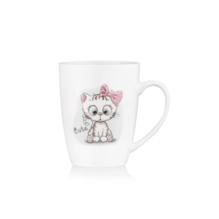 ARDESTO Mug with spoon Cute, 320ml, new bone china, stainless steel, white AR3040BS