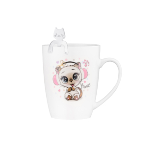 ARDESTO Mug with spoon Music, 320ml, new bone china, stainless steel, white AR3041BS