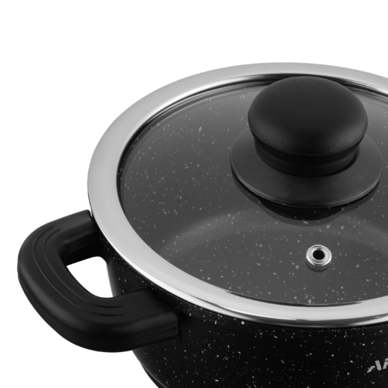 ARDESTO Casserole with glass lid Gemini Anzio, (16 cm), 1.2l, aluminium, black