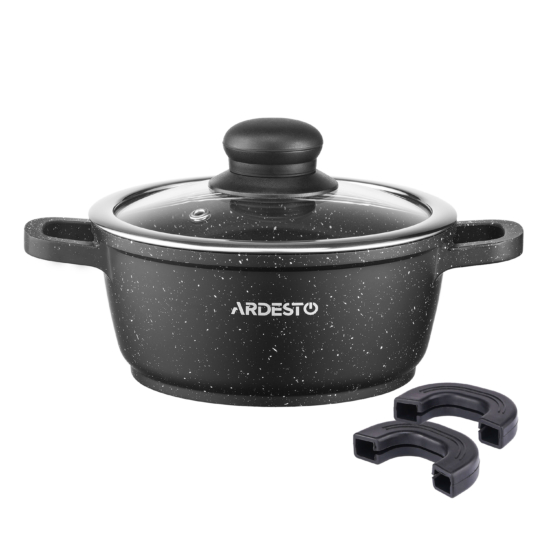 ARDESTO Casserole with glass lid Gemini Anzio, (16 cm), 1.2l, aluminium, black