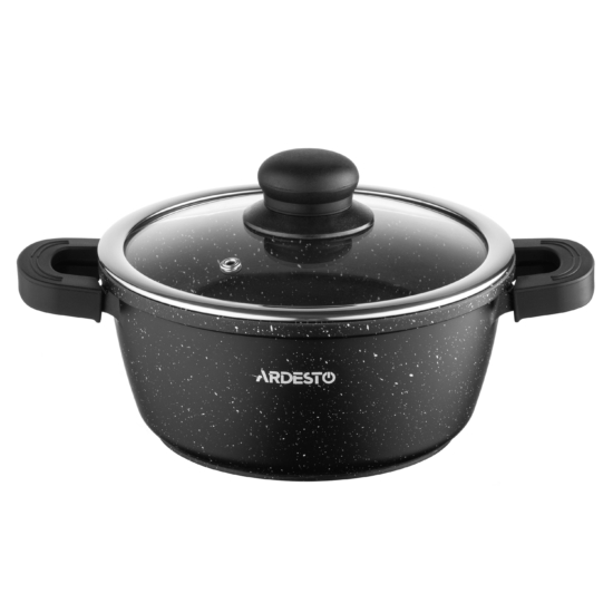 ARDESTO Casserole with glass lid Gemini Anzio, (18 cm), 1.8l, aluminium, black