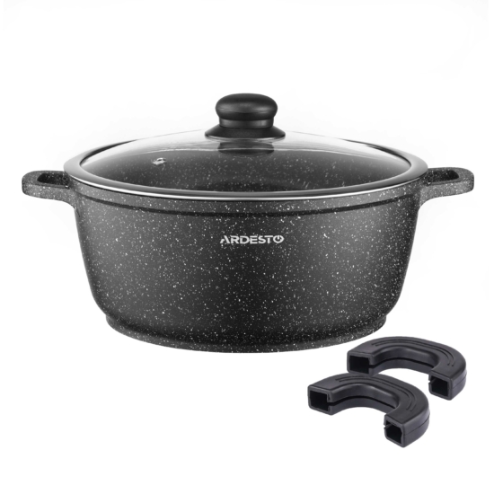 ARDESTO Casserole with glass lid Gemini Anzio, (22 cm), 3.1l, aluminium, black