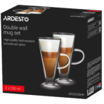 ARDESTO Double Wall Mug Set with handles, 230ml, 2pcs, borosilicate glass, transparent AR2623BHR