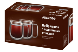 ARDESTO Набір чашок з ручками і подвійними стінками, 250мл, 2шт, боросилікатне скло, прозорий