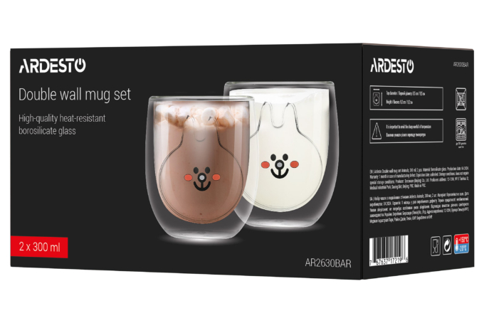 ARDESTO Double Wall Sug Set Animals, 300ml, 2pcs, borosilicate glass, transparent AR2630BAR