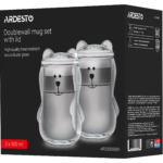 ARDESTO Double wall Mug Set with a lid Animals, 300ml, 2pcs, borosilicate glass, transparent AR2630BBR