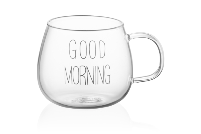 ARDESTO Mug Set with handles Good Morning, 350ml, 2pcs, borosilicate glass, transparent AR2635BMR